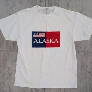 Vintage Alaska USA Single Stitch White Graphic T Shirt Size XL